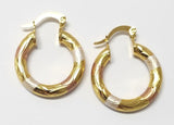 GOLD CIRCLE HOOP DESIGN WITH WHITE AND PINK STRIPES STATEMENT EARRINGS