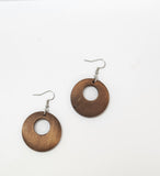 BROWN CIRCLE WOOD DESIGN STATEMENT EARRINGS