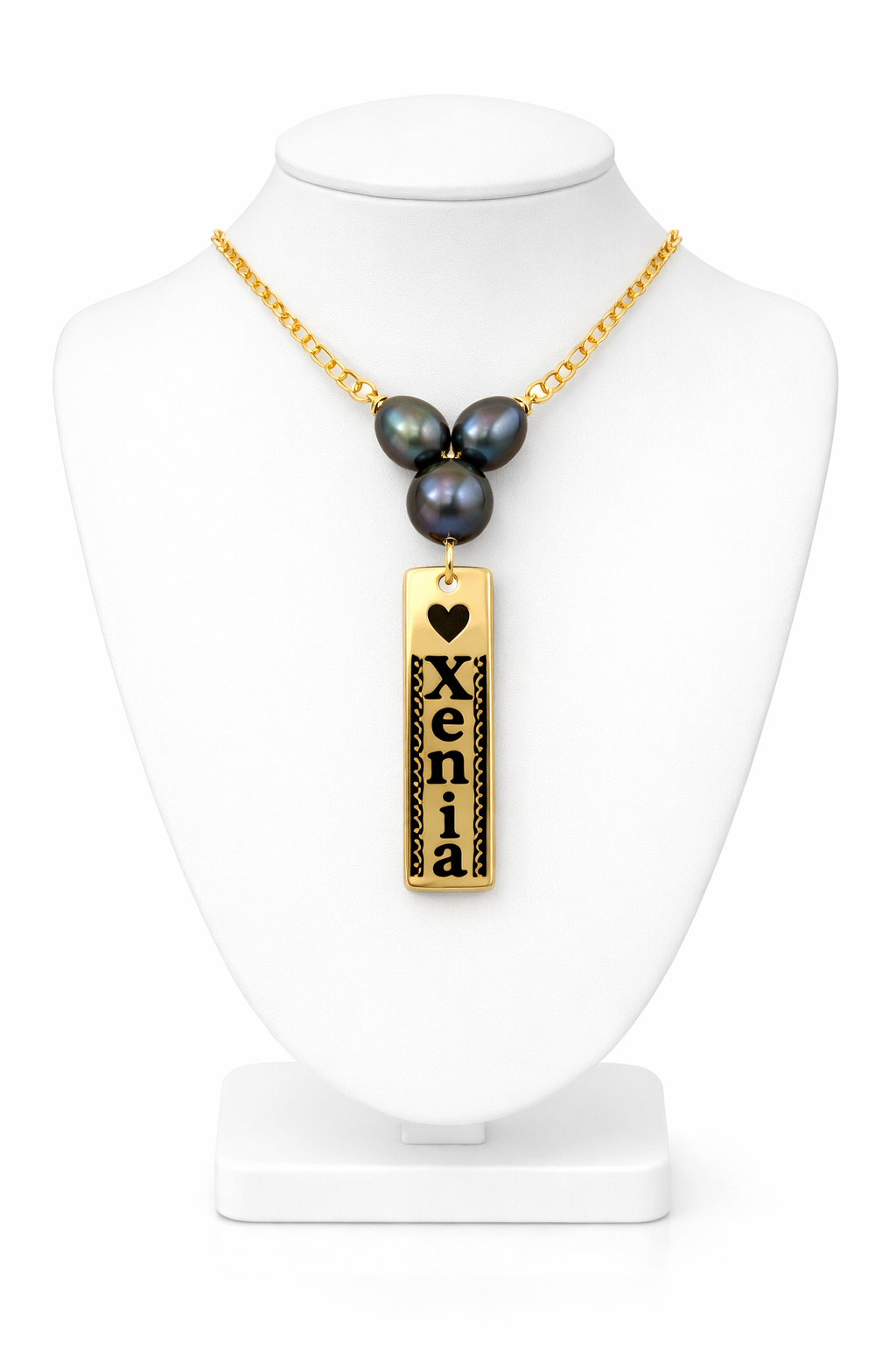 Custom Personalised Necklace with 3 Natural Black Pearls