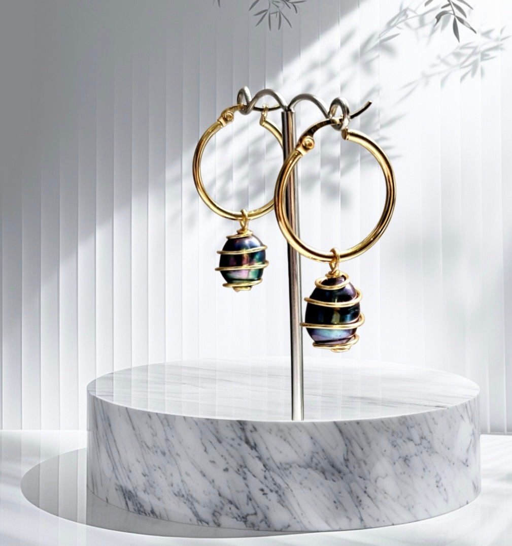 Pearl Caged Hoop Earrings