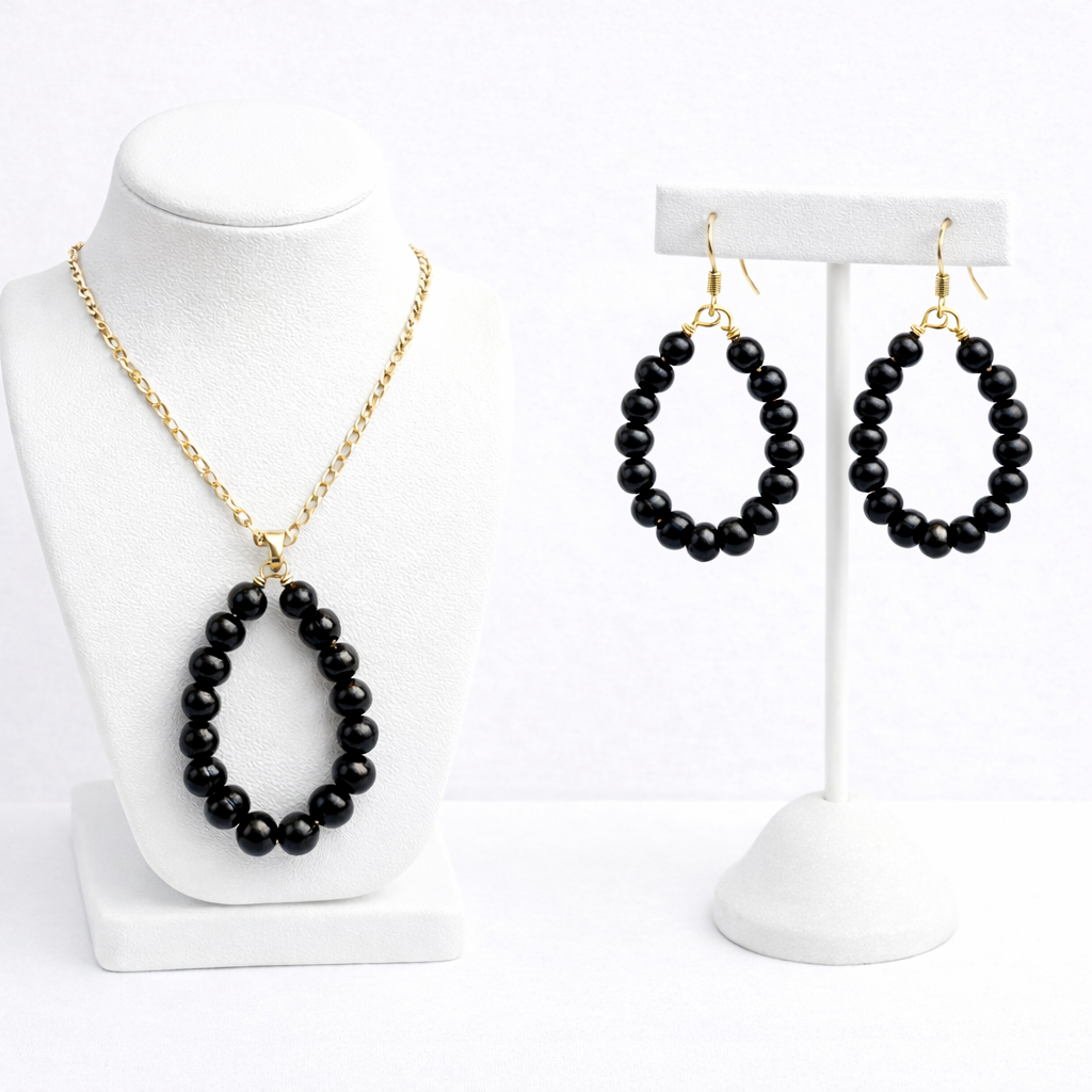 Midnight Luxe Pearl Set – Statement Necklace & Drop Earrings