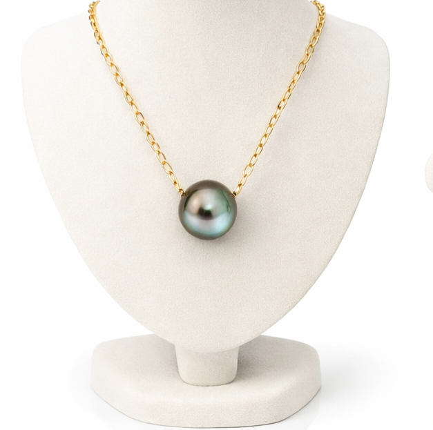 Tahitian Pearl Floater: 13mm to 14mm with 14K Gold filled non tarnish and waterproof necklace