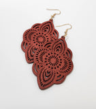RED TAPA LEAF DESIGN STATEMENT EARRINGS