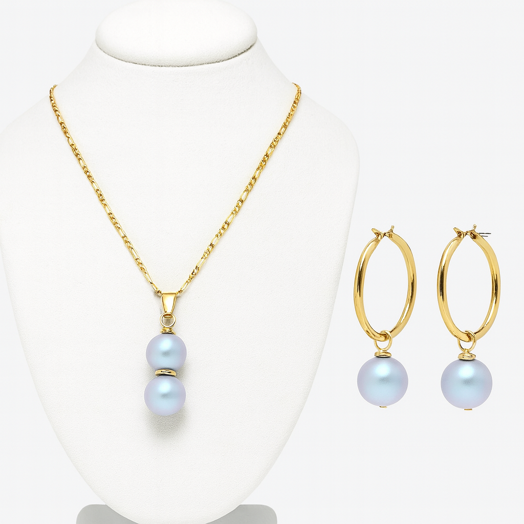 Double Iridescent Blue Premium Swarovski Pearls Set