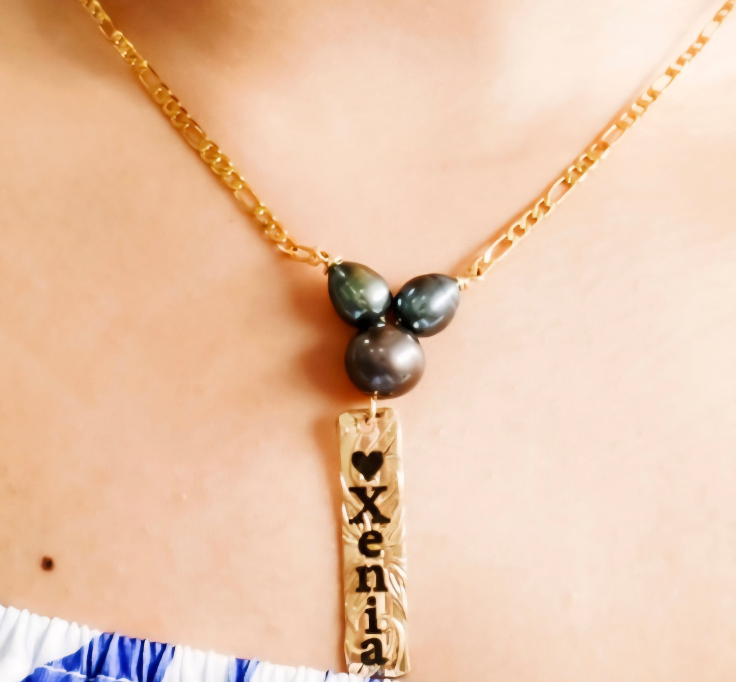 TERIANA – Custom Personalised Necklace with 3 Natural Black Pearls