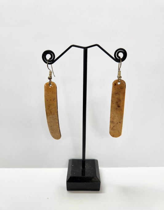 CREAM STRAIGHT CARVED COCONUT DESIGN STATEMENT EARRINGS