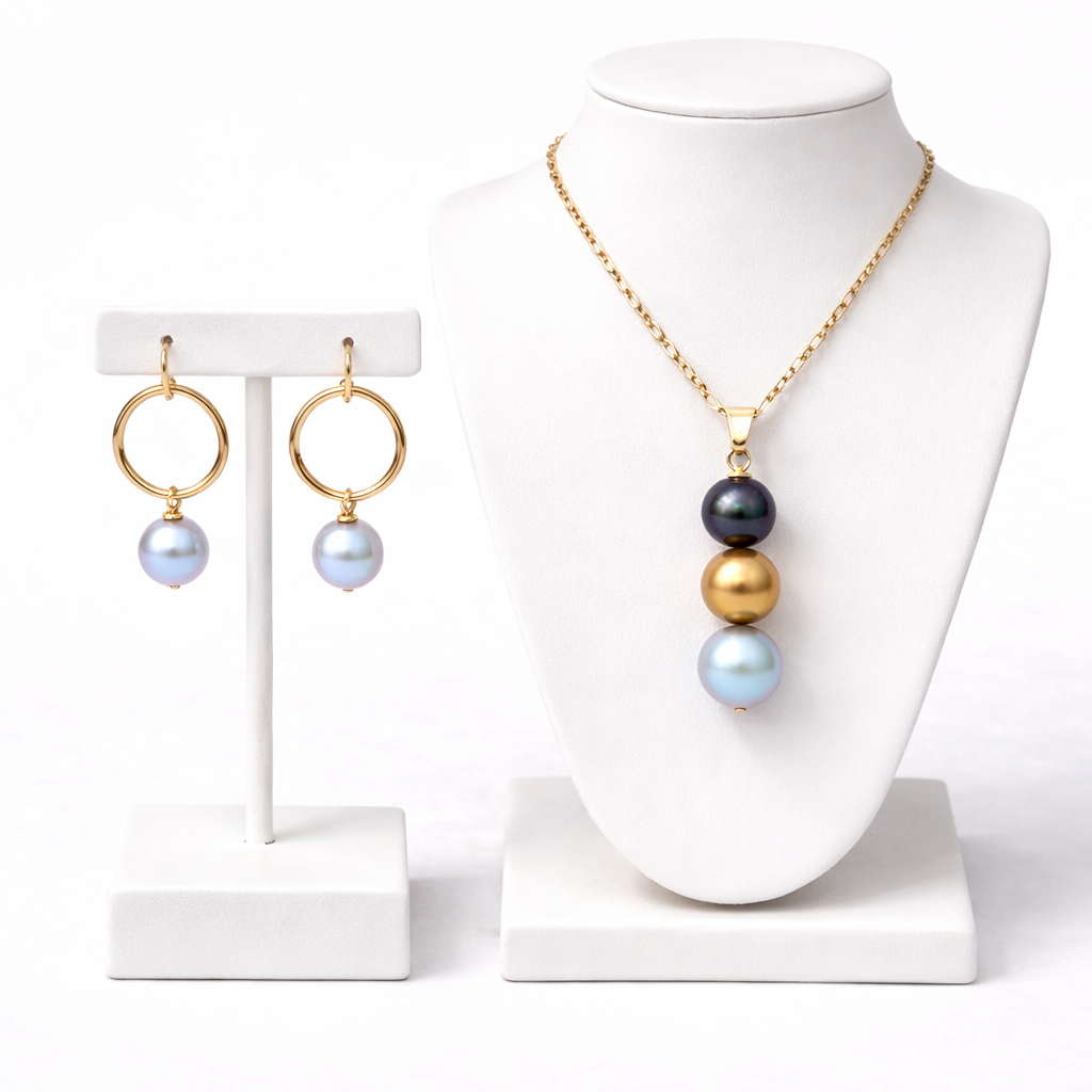 Trio Pearl Pendant & Hoop Set – Elegant. Radiant. Timeless.