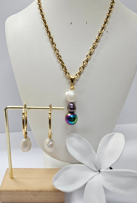 DELLA - SUNSET COPPER SWAROVSKI PEARL SET - 14K GF