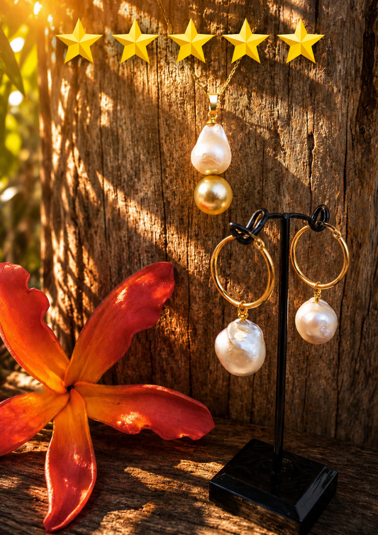 AELYN - Natural Baroque & Golden Premium Swarovski Pearl Set With 14K GF