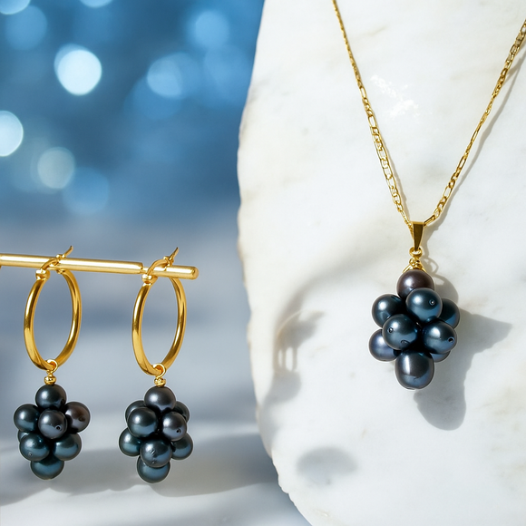 “The Gabrielle Luxe Set – Natural Lustrous Black Pearls”