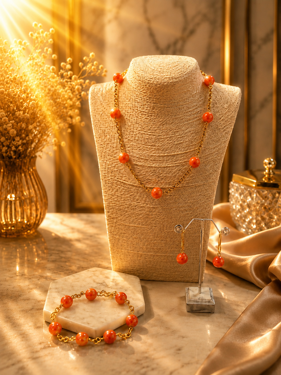 Orange Marble Gem Stone Full Set