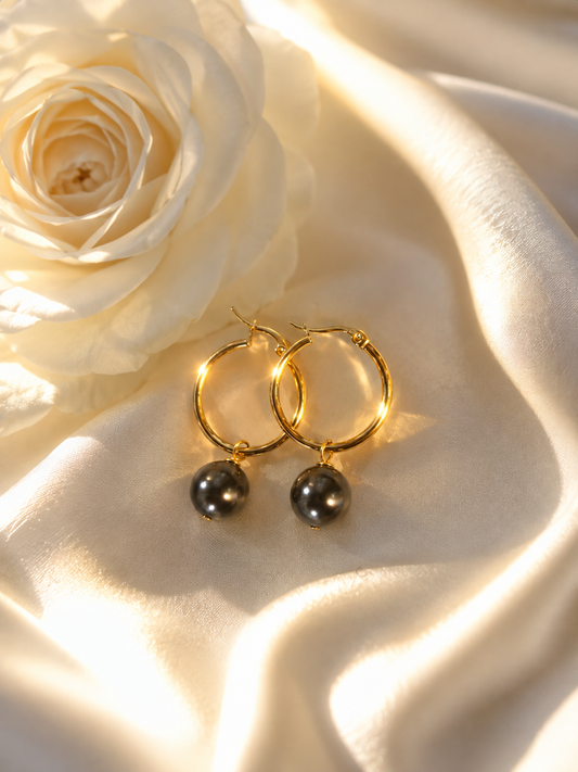 ✨ Swarovski Black Pearl Hoop Earrings✨