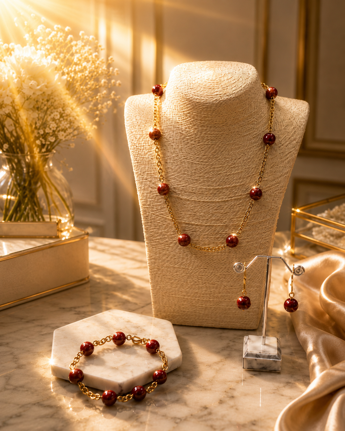 Red Marble Gem Stone Full Set