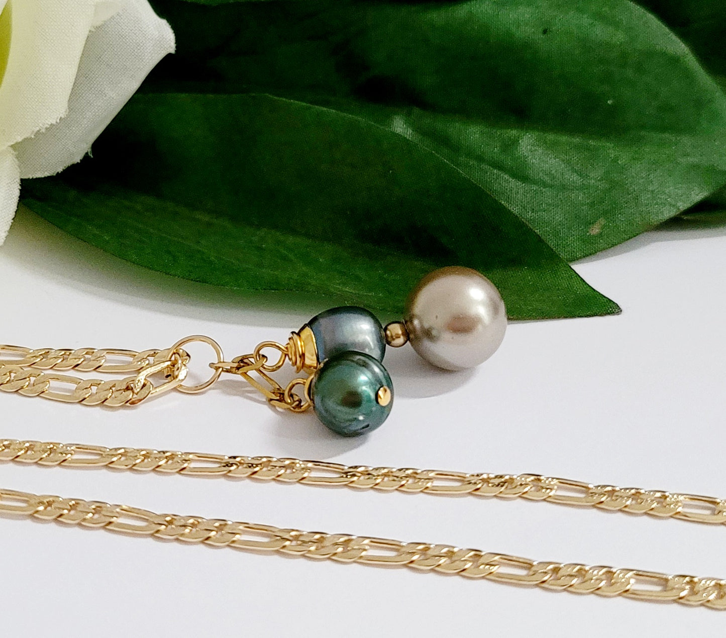 LANI - Duo Natural Green Tahitian Pearls embellished with Swarovski Pearls Set