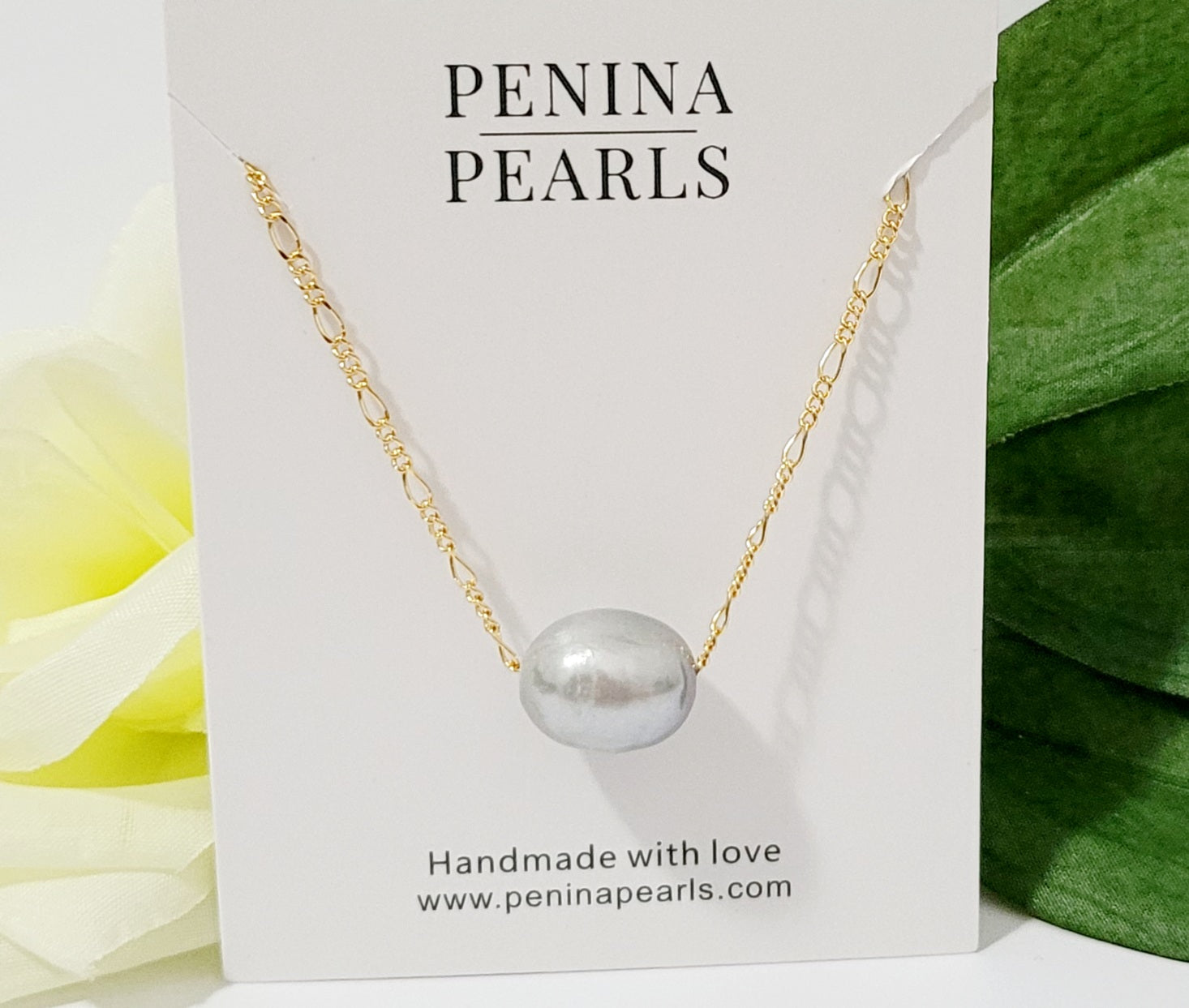 Single Silver Natural and Premium Silver Grey Floating Pearl Necklace 13mm