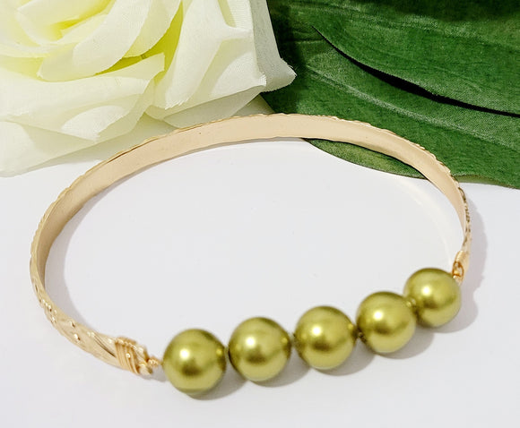 5 Pearls - Hawaiian Polynesian Engraved Pattern bangle - Brand New Island Style
