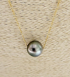 HEINUI - Tahitian Pearl Floater: 13mm to 14mm with 14K Gold filled necklace