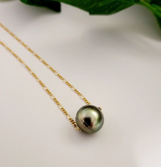 HEINUI - Tahitian Pearl Floater: 13mm to 14mm with 14K Gold filled necklace
