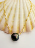 Natural and Premium Black Floating Freshwater Pearl Pendant - Necklace, 12mm