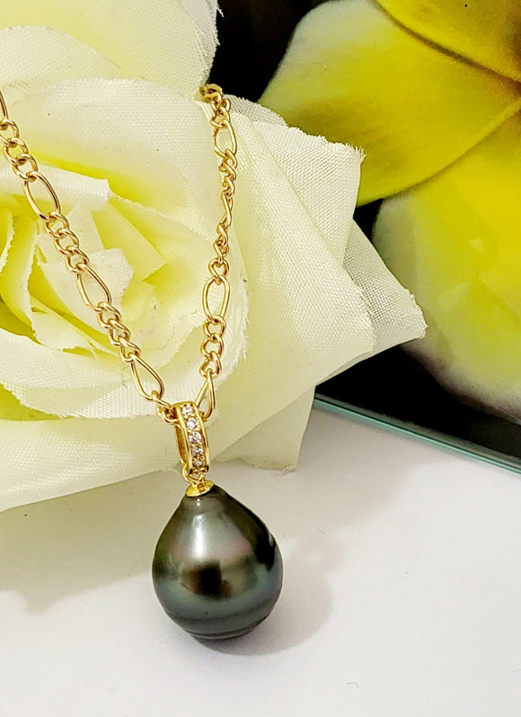 Tahitian Pearl Pendant - 925 Stamped Bail with a Stunning Large Size and Genuine Authentic Tahitian Pearl Necklace