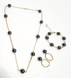 Iridescent Purple Multiple pearl necklace - 12mm Swarovski Pearl Full Set With 14K GF