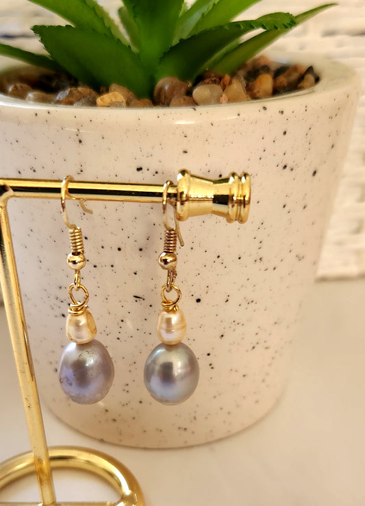 SILIVA - Silver Natural Freshwater Pearl Set - With 14k GF