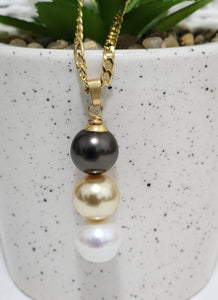 MANIA - Premium Mixtures of Natural Black Pearls and Gold n White Swarovski Necklace