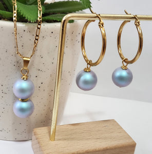 Double Iridescent Blue Premium Swarovski Pearls Set