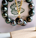 Single Caged Authentic Tahitian Pearl Necklace 12-13mm Large Size