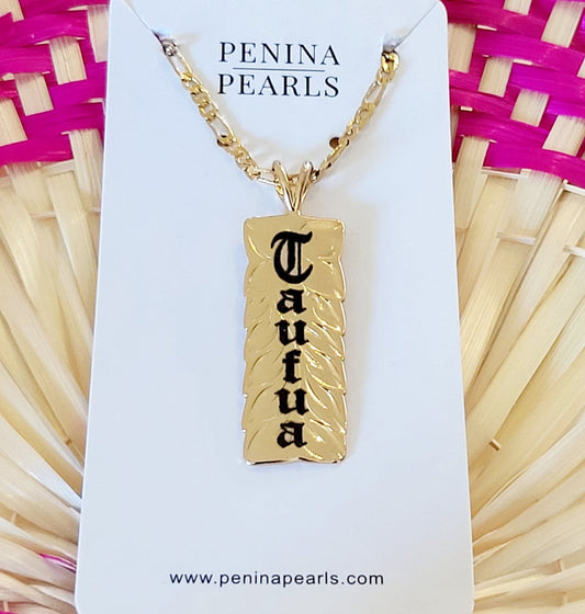 Personalised Name Engraved Leaf Pattern Pendant Necklace