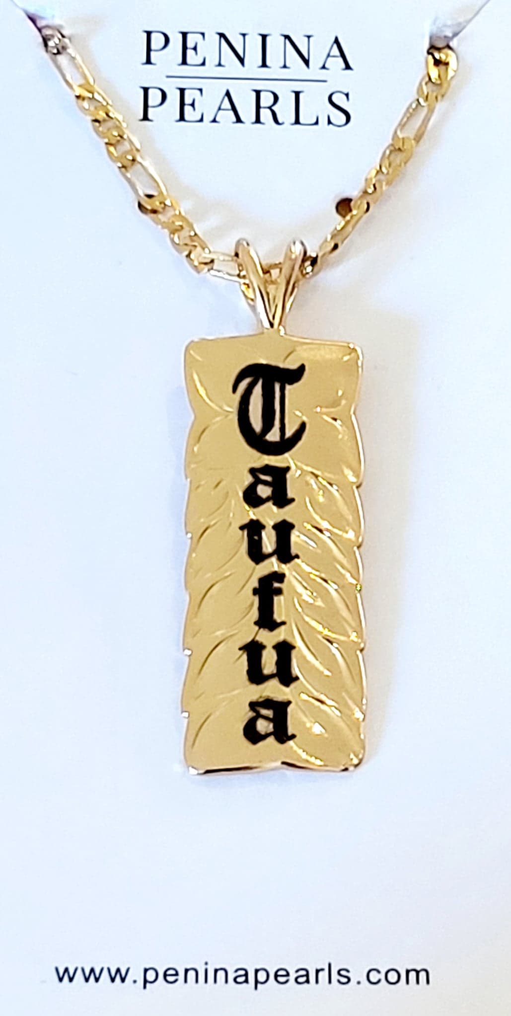 Personalised Name Engraved Leaf Pattern Pendant Necklace