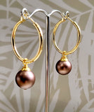 Coffee Brown Round Swarovski Pearls Earrings