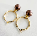 Coffee Brown Round Swarovski Pearls Earrings