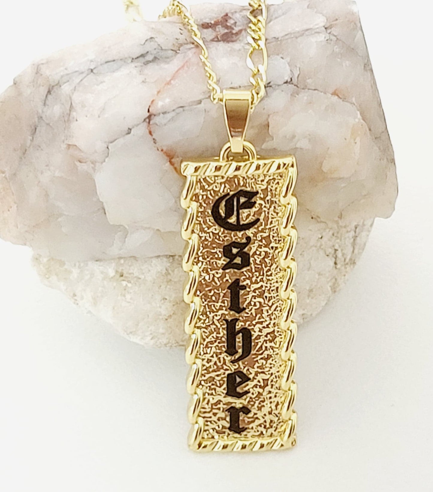 Personalised Name Engraved Pattern Pendant Necklace