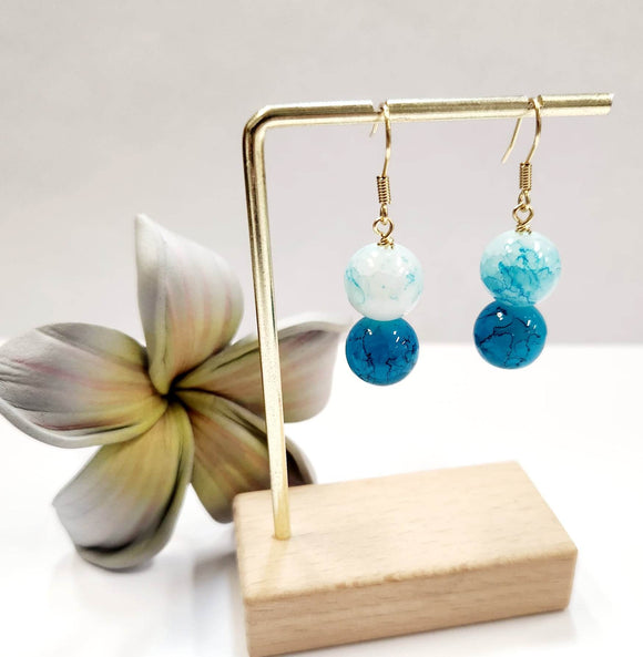 Blue Duo Gemstone Hook Earrings