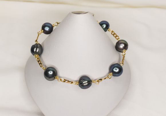 LEII - NATURAL BAROQUE BLUE-PEACOCK TONE PEARL BRACELET