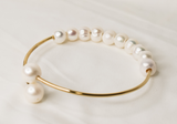 LINA 2 - NATURAL WHITE BAROQUE PEARL OPEN BANGLE