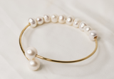 LINA 2 - NATURAL WHITE BAROQUE PEARL OPEN BANGLE