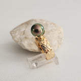 ALEIA - Authentic Tahitian Pearl Ring with 14K GOLDFILLED Floral Engrave Ring