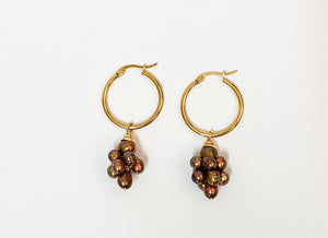 Natural Freshwater Bronze Grape Pearl Earrings