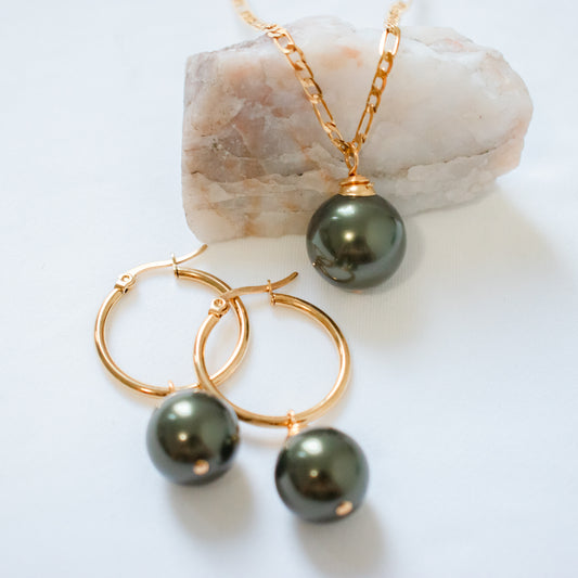 HERA - DARK OLIVE SWAROVSKI PEARL SET
