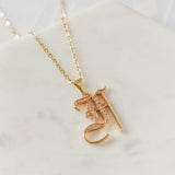 Old English Font Initial Pendant With CZ Stone Necklace