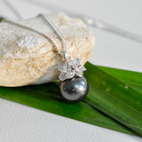 FLORAL TAHITIAN PENDANT (12-13mm)  NECKLACE - 925 Sterling Silver