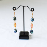 GIOVANNA EARRINGS - Natural Black Drop Pearl Earrings With Gem - Multicolour Variety
