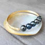 KELARA - 5 TAHITIAN BLACK PEARL BANGLE WITH FLORAL ENGRAVING