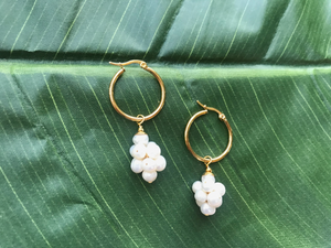 Grace - Natural White Clustered Pearl Earrings