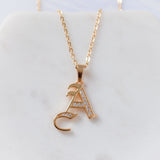 Old English Font Initial Pendant With CZ Stone Necklace