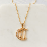 Old English Font Initial Pendant With CZ Stone Necklace