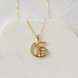 Old English Font Initial Pendant With CZ Stone Necklace