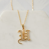 Old English Font Initial Pendant With CZ Stone Necklace